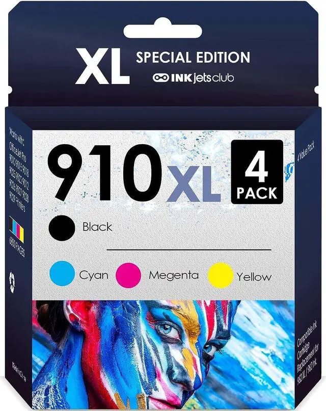 Main image of INKjetsclub Compatible Ink Cartridge Replacement for 910 Ink. Works with OfficeJet Pro 8035e 8025e 8025 8022 8028 8035 8020 8015 Printers. 4 Pack (Black, Cyan, Magenta, Yellow)