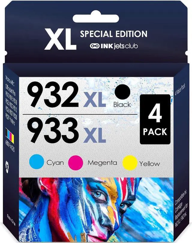 Main image of INKjetsclub Compatible Ink Cartridge Replacement 932/933XL Ink. Works with OfficeJet 6600 6700 7610 7612 7510 7110 6100 Printers. 4 Pack (Black, Cyan, Magenta & Yellow).
