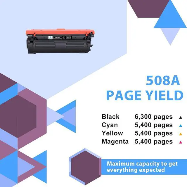 Alt view image 2 of 6 - 508A Toner Cartridge: 4 Pack Compatible Replacement  508A CF360A CF361A CF362A CF363A 508X  Color Laserjet Enterprise M553 M553n M553dn M553x 553 M552 MFP M577 Series Laser Printer Ink