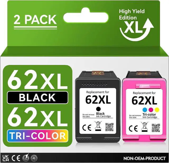 Main image of High Yield 62XL Ink Cartridges Black and Color Replacement  62XL Ink Cartridge Combo Pack, Fit for Envy 5540 5640 7640 5660 7645 5661 5542 5642 for OfficeJet 5740 5746 5745 250 Printer (2 Pack)