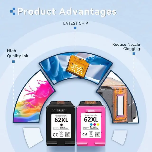 Alt view image 4 of 6 - High Yield 62XL Ink Cartridges Black and Color Replacement  62XL Ink Cartridge Combo Pack, Fit for Envy 5540 5640 7640 5660 7645 5661 5542 5642 for OfficeJet 5740 5746 5745 250 Printer (2 Pack)