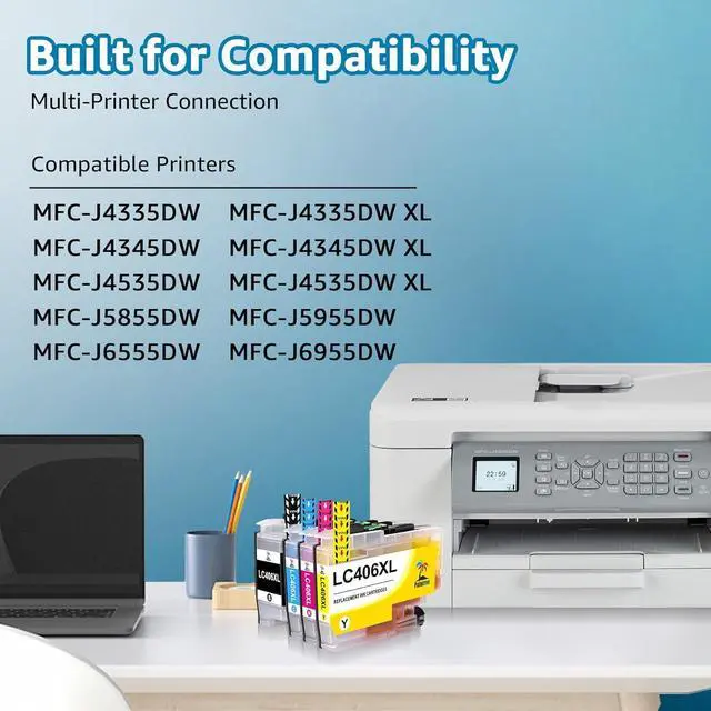 Alt view image 5 of 7 - Palmtree LC406XL High Yield Compatible 4 Pack Ink Cartridge Set Replacement for Brother LC406 XL LC 406 to use with Brother MFC-J4335DW MFC-J6955DW MFC-J5855DW Printer (Black, Cyan, Magenta, Yellow)