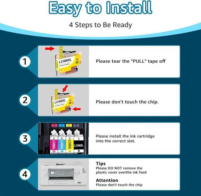 Alt view image 6 of 7 - Palmtree LC406XL High Yield Compatible 4 Pack Ink Cartridge Set Replacement for Brother LC406 XL LC 406 to use with Brother MFC-J4335DW MFC-J6955DW MFC-J5855DW Printer (Black, Cyan, Magenta, Yellow)