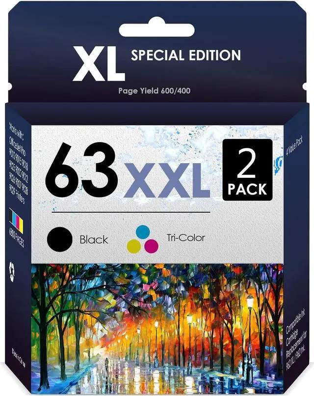 Main image of 5-Star Compatible Inkjet Replacement  63XL Ink Cartridges. Works Well with OfficeJet 3830 Envy 4520 4512 OfficeJet 4650 5255 Deskjet 1112 2130 2132 Printers. 2 Pack (Black, Color)