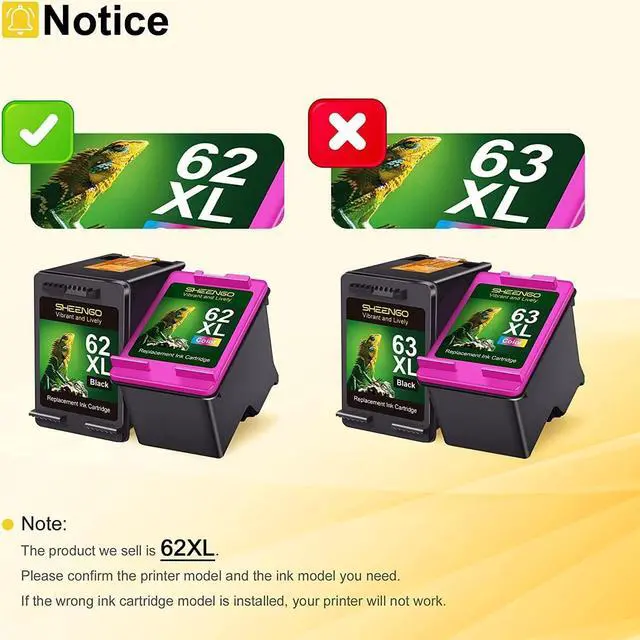 Alt view image 4 of 6 - 62XL Ink Cartridges Black/Color Combo Pack Replacement  62XL 62 XL for Envy 5540 5640 5660 7644 7645 OfficeJet 5740 8040 OfficeJet 200 250 Series Printer (1 Black, 1 Tri-Color, 2-Pack)