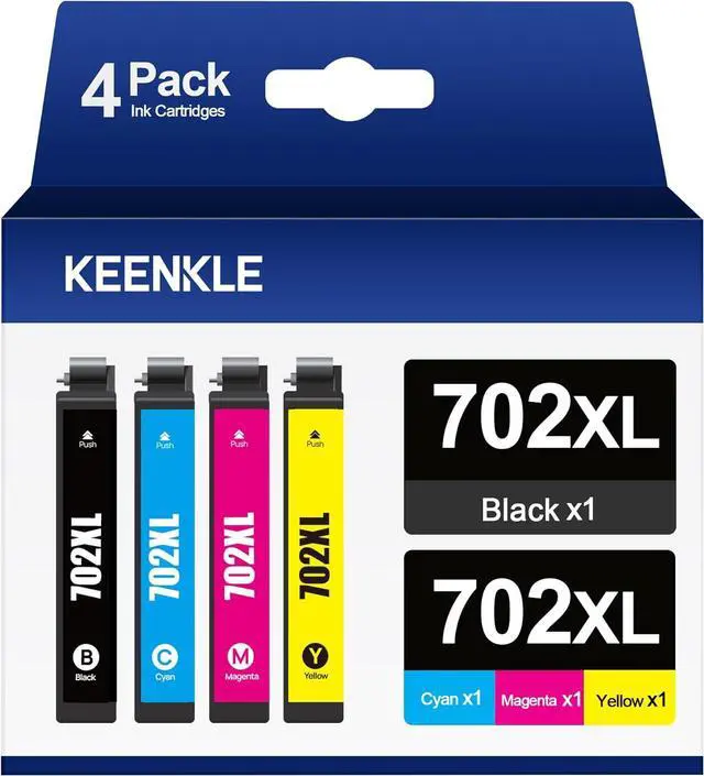 Main image of 702 702XL Ink Cartridge Replacement for Epson 702 XL 702XL T702XL to use with Workforce Pro WF-3720 WF-3730 WF-3733 Printer with New Upgraded Chips (1 Black, 1 Cyan, 1 Magenta, 1 Yellow)