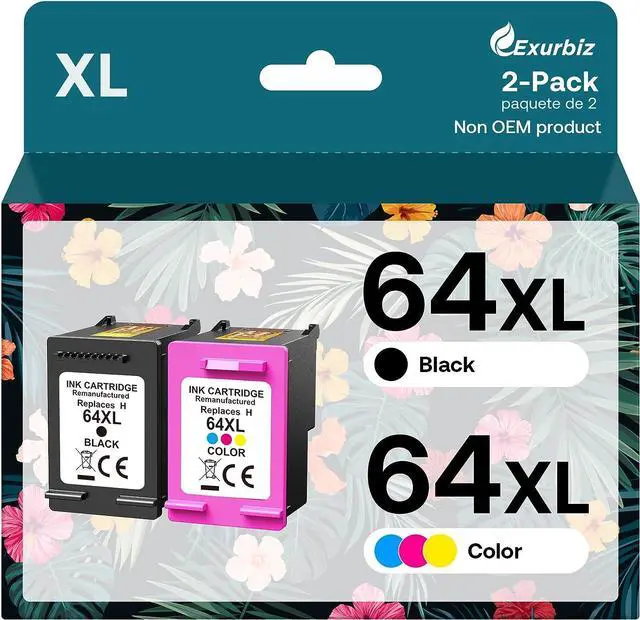 Main image of 64XL Ink Cartridges Combo Pack Replacement  64 XL Ink Remanufactured for Envy Photo 7858 7855 7155 6255 6252 7120 6232 7158 7164 Envy Inspire 7950e Tango Series Printer (1 Black, 1 Tri-Color)