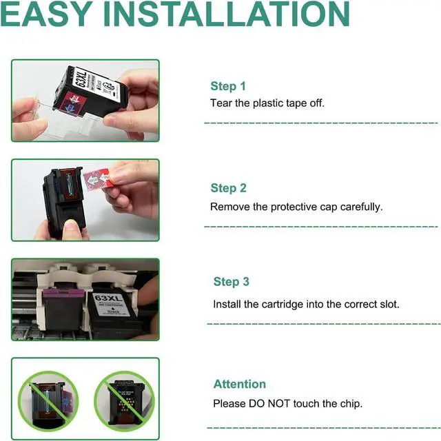 Alt view image 6 of 7 - 63XL Black Ink Cartridges Remanufactured  63XL Black Ink Cartridges  Ink 63 63XL Works with Envy 4520 4512 OfficeJet 3830 3833 4650 4655 5255 5258 DeskJet 1112 2130 3630 3633 (2 Black)