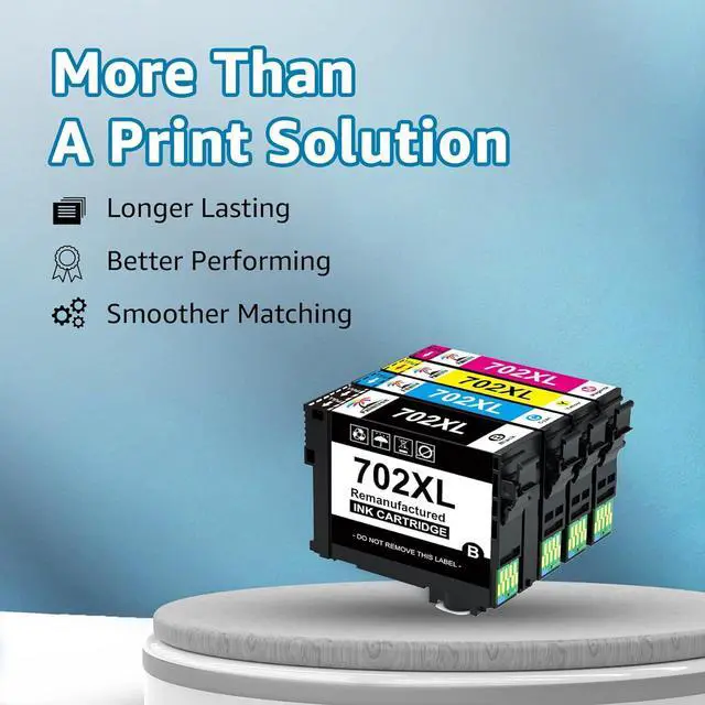 Alt view image 5 of 7 - 702 702XL Ink Cartridges High Capacity Compatible for Epson T702 T702XL 702XL 702 XL Ink Cartridges Combo Pack for Workforce Pro WF-3720 WF-3730 WF-3733 Printer (Black, Cyan, Magenta, Yellow, 4-Pack)
