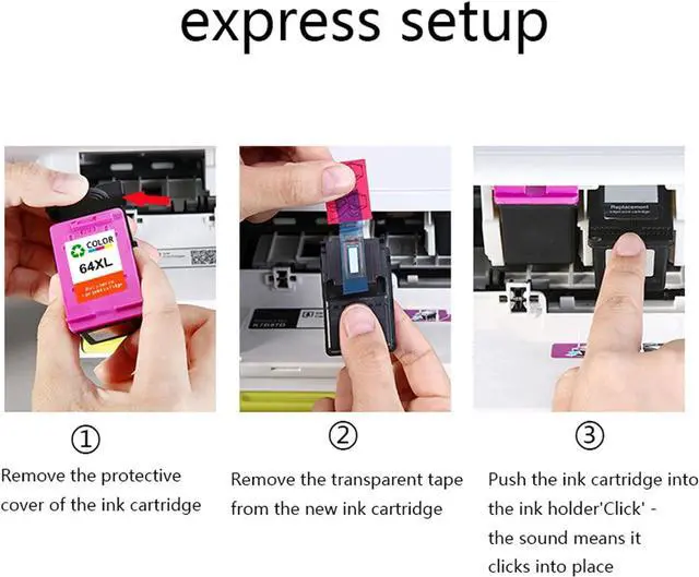 Alt view image 4 of 7 - 64XL  64 Ink Cartridge Replacement (Black Tri-Color)  Envy Inspire 7955e 7958e Envy Photo 7855 7155 6255 7164 7830 7858 7800 6232 7120 Tango Ink Printer