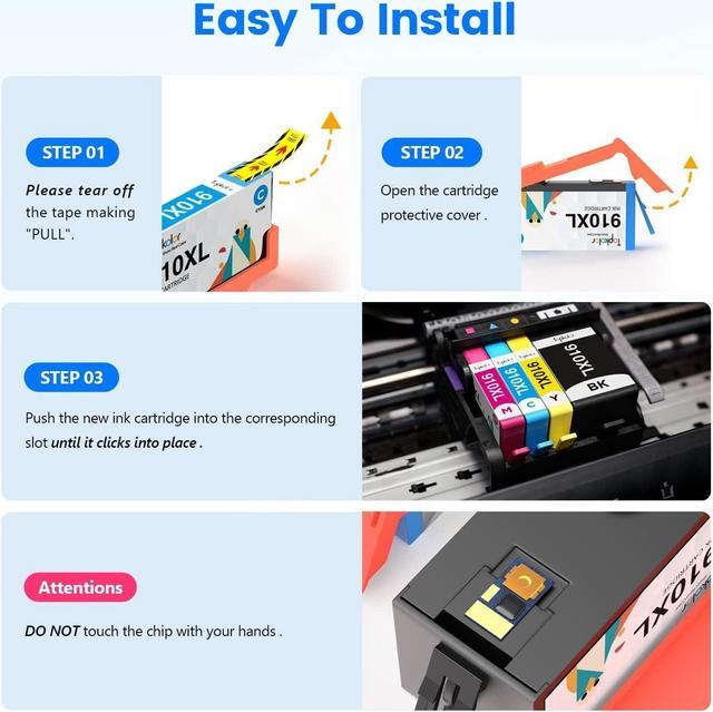Alt view image 4 of 7 - Topkolor 910xl Ink Cartridges Combo Pack Replacement  Ink 910 XL Compatible with OfficeJet Pro 8020 8025 8028 8035 8030 8010 8015 8018 8022 Printer, (1 Black,1 Cyan,1 Magenta,1 Yellow)