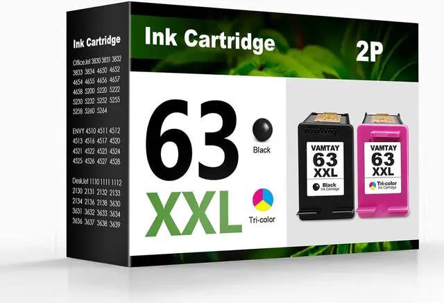 Main image of Remanufactured 63 XXL Ink Cartridges Replacement  63XL 63 XL Ink Cartridges Black/Color Combo Pack for Officejet 3830 5255 5258 Envy 4520 4512 DeskJet 3630 Inkjet Printers