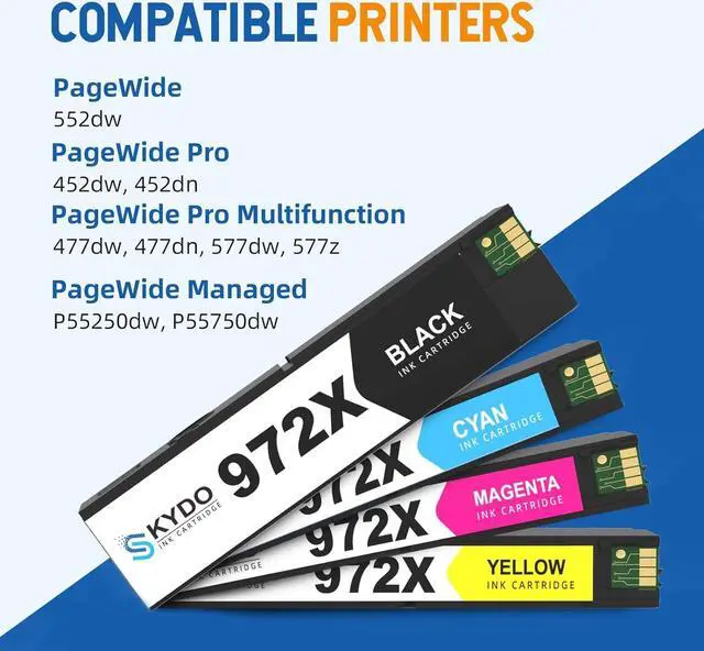 Alt view image 2 of 6 - Skydo 972X Ink Cartridges Replacement  972X 972 X 972A, 477dw Ink Cartridges, (BK/C/M/Y) 4 Combo Pack Work with PageWide Pro 477dw 477dn 577dw 577z 452dw 452dn 552dw P55250dw Printers