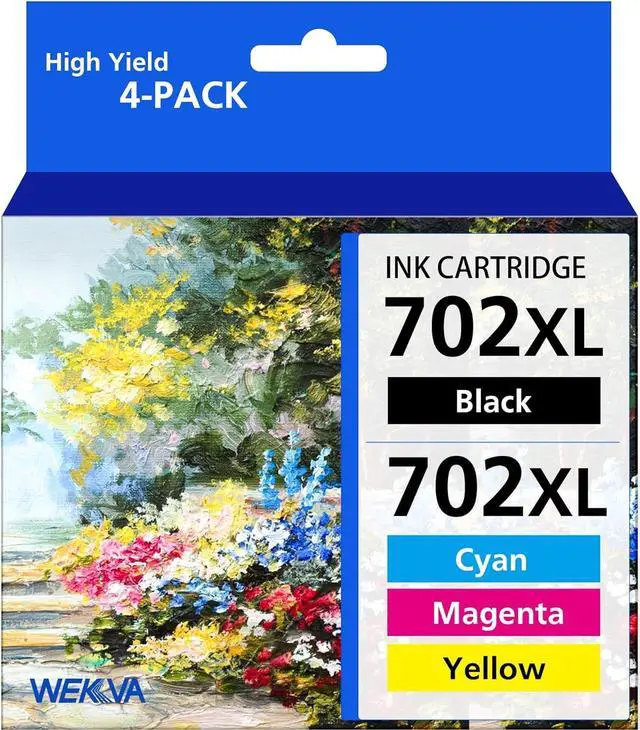 Main image of 702XL Ink Cartridges Combo Pack Remanufactured Replacement for Epson 702 Ink Cartridges 702XL T702XL T702 Use with Workforce Pro WF-3720 WF-3733 WF-3730 Printer (1 Black, 1 Cyan, 1 Magenta, 1 Yellow)