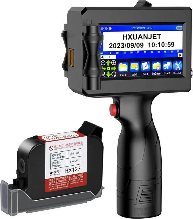 Main image of HXUANJET Handheld Inkjet Printer HX127 with 42ml Quick-Drying Ink Cartridge Portable Handheld Printer for Text/Barcode/Logo/QRCode/Date/Batch Number/Counter etc (Printing Height is 0.08-0.5Inch)