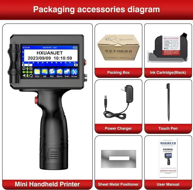 Alt view image 6 of 6 - HXUANJET Handheld Inkjet Printer HX127 with 42ml Quick-Drying Ink Cartridge Portable Handheld Printer for Text/Barcode/Logo/QRCode/Date/Batch Number/Counter etc (Printing Height is 0.08-0.5Inch)