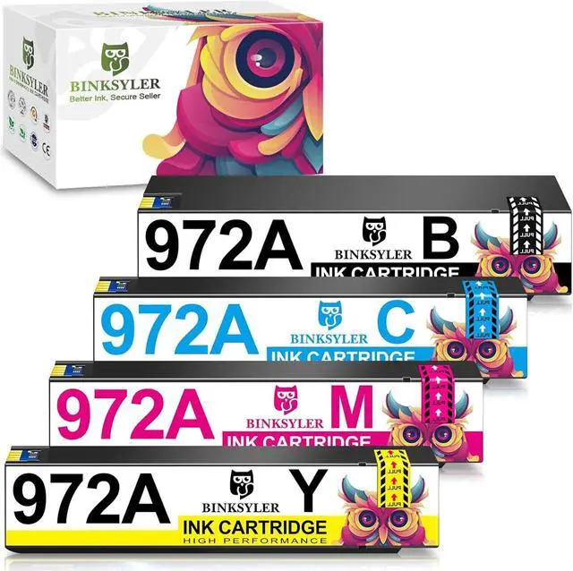 Main image of BINKSYLER 972A Ink Cartridges (Newest Upgraded Chip) Replacement  972a 972 Ink Work  PageWide Pro 477dw 477dn 377dw 577dw 452dn 452dw 552dw P55250dw P57750dw (1BK 1CY 1MG 1YL) 4 Pack