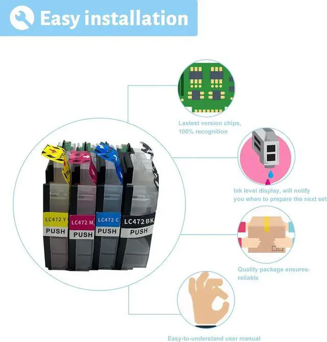 Alt view image 5 of 7 - Ink Cartridge for Brother LC472BK LC472C LC472M LC472Y High Yield,Compatible J2340DW J3540DW J3940DW Printer Page Yield Up to 200 Pages Black,200 Pages Color Combo Pack