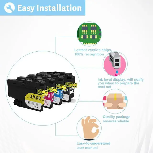 Alt view image 5 of 7 - Ink Cartridge for Brother LC3333BK LC3333C LC3333M LC3333Y Ink Cartridge Combo,High Yield Compatible for Brother J1100DW J1300DW Printer Combo Pack
