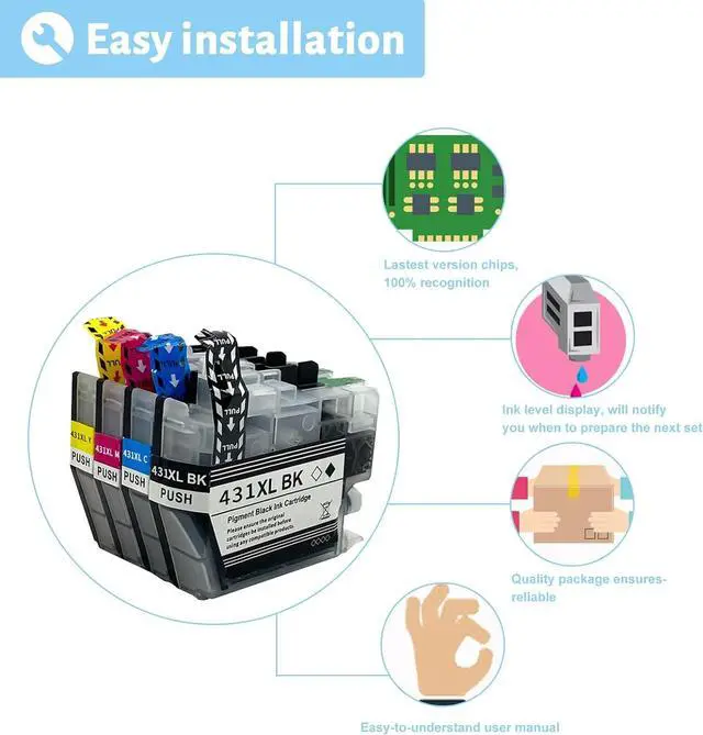 Alt view image 5 of 7 - Ink Cartridge for Brother LC431XL High Yield,Compatible J1050DW J1140DW J101ODW Printer Page Yield Up to 500 Pages Black,500 Pages Color Combo Pack