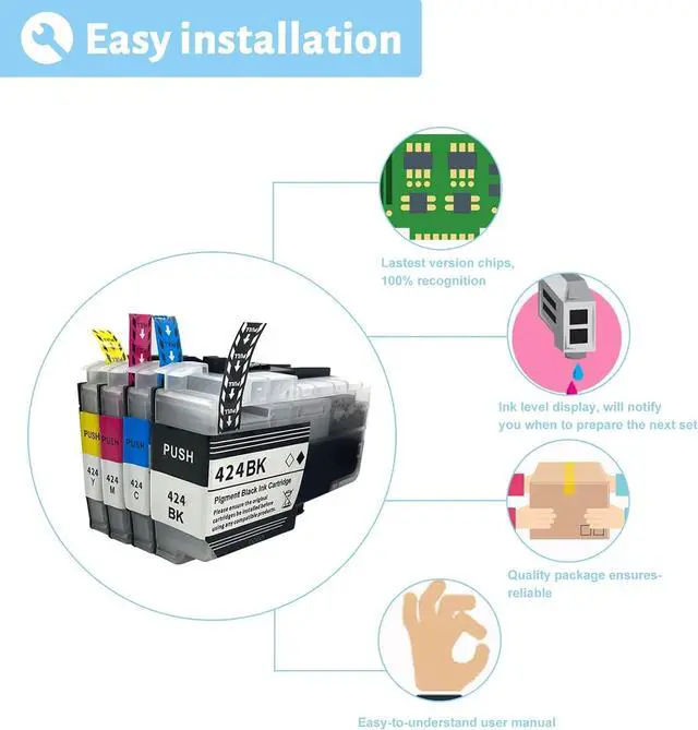 Alt view image 5 of 7 - Ink Cartridge for Brother LC424BK LC424C LC424M LC424Y High Yield,Compatible J1200DW Printer 750 Pages Black,750 Pages Color Combo Pack