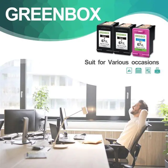 Alt view image 6 of 6 - GREENBOX Remanufactured Ink Cartridge Replacement  67 67XL for DeskJet 2732 2755 Envy 6052 6058 6075 DeskJet Plus 4152 4155 4158 Printer (2 Black 1 Tri-Color)