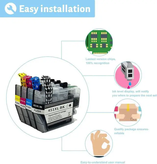 Alt view image 4 of 7 - Ink Cartridge for Brother LC451XLBK LC451XLC LC451XLM LC451XLY High Yield,Compatible for Brother J1050DW J1140DW J1010DW Printers Combo Pack