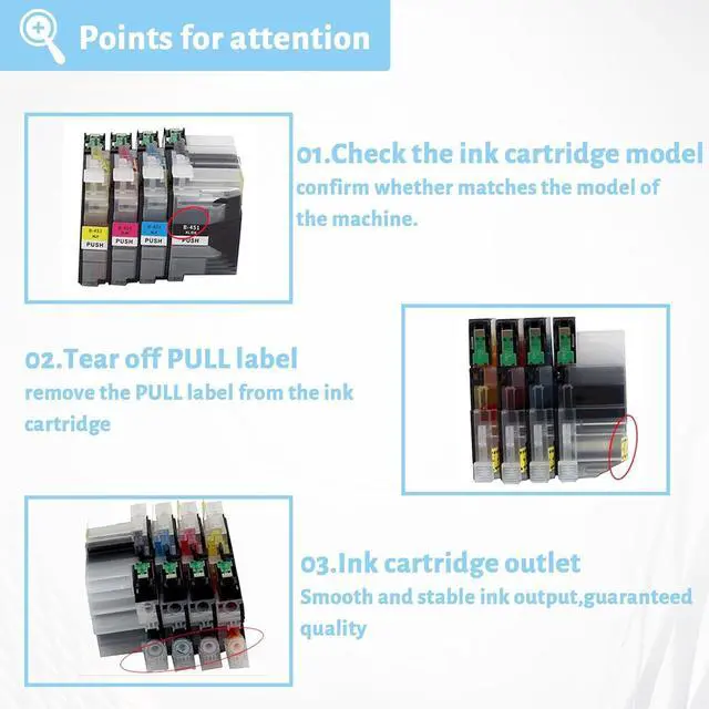 Alt view image 5 of 7 - Ink Cartridge for Brother LC451XLBK LC451XLC LC451XLM LC451XLY High Yield,Compatible for Brother J1050DW J1140DW J1010DW Printers Combo Pack