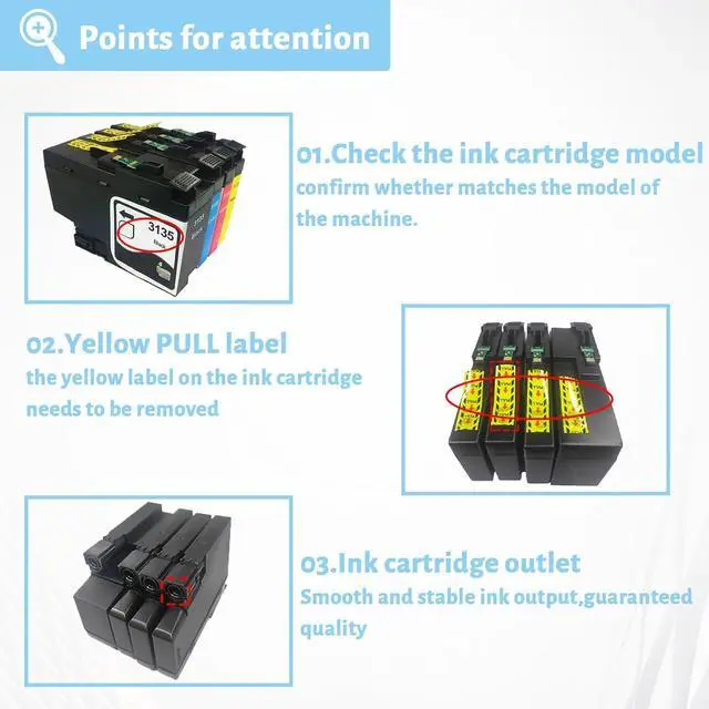 Alt view image 4 of 7 - Ink Cartridge Compatible for Brother 3135 Ink Cartridge,High Yield 3135 Ink Cartridge,Work for Brother J1500N J988N Printer Combo Pack
