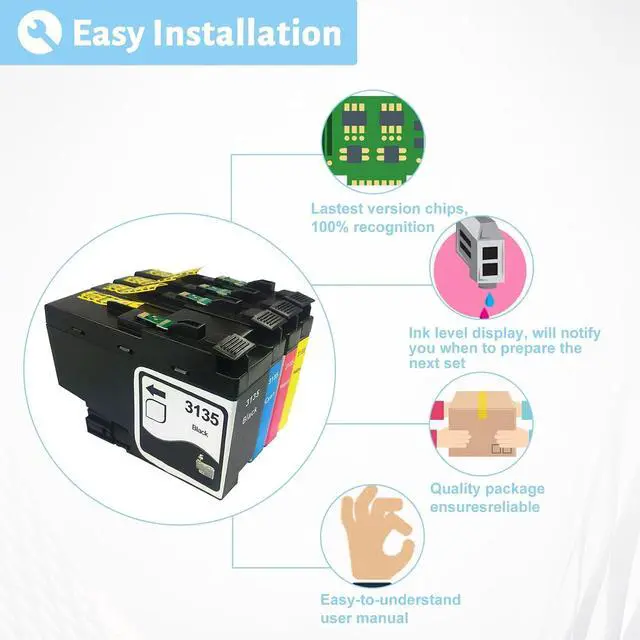 Alt view image 5 of 7 - Ink Cartridge Compatible for Brother 3135 Ink Cartridge,High Yield 3135 Ink Cartridge,Work for Brother J1500N J988N Printer Combo Pack