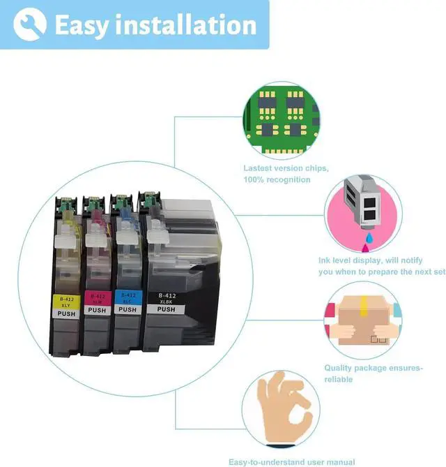 Alt view image 5 of 7 - Ink Cartridge for Brother LC412XLBK LC412XC LC412XM LC412XY High Yield,Page Yield Up to 3000 Pages Black 1500 Pages Color Compatible J7100CDW J7300CDW Printer Combo Pack