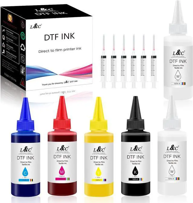 Main image of L&C DTF Ink, DTF Transfer Ink Refill for et-8550 D570 R1390 All DTF Printers, Heat Transfer Printing Ink Set 100ml X 6
