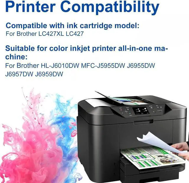 Alt view image 3 of 7 - LC427 Ink Cartridges,Compatible for Brother LC427 LC427XL BK C M Y Ink Cartridges,Work for Brother HL-J6010DW MFC-J5955DW J6955DW J6957DW J6959DW Printers Combo Pack