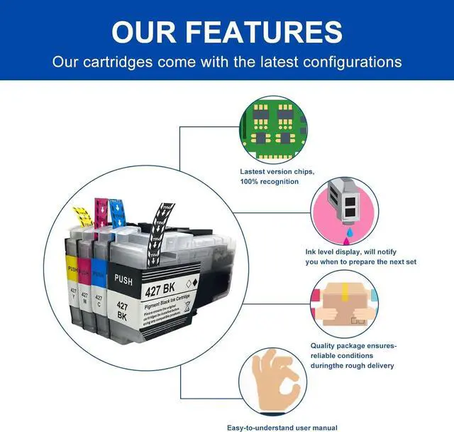 Alt view image 4 of 7 - LC427 Ink Cartridges,Compatible for Brother LC427 LC427XL BK C M Y Ink Cartridges,Work for Brother HL-J6010DW MFC-J5955DW J6955DW J6957DW J6959DW Printers Combo Pack
