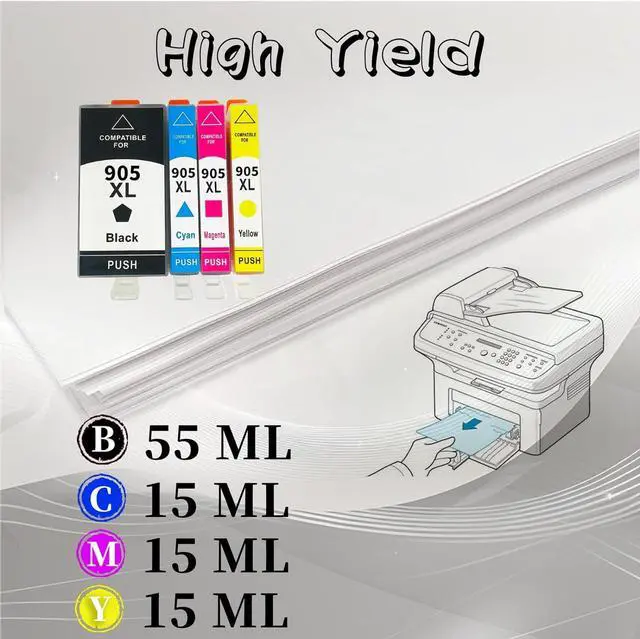 Alt view image 3 of 7 - 905XL Ink Cartridge High Yield Compatible for OFFICEJET PRO 6960 6970 6950 Printer 3 Set