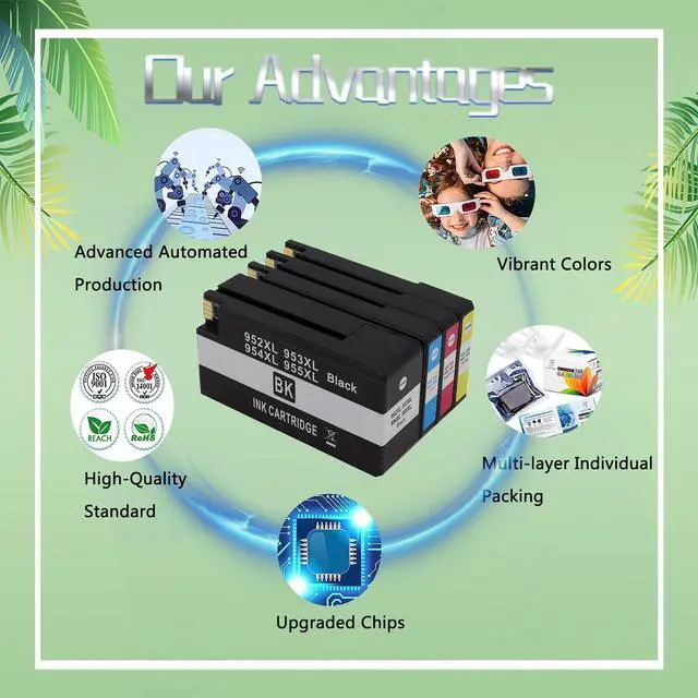 Alt view image 6 of 7 - Replacement High Yield Ink Cartridge Compatible  952 953 954 955XL Ink Cartridges Compatibles  OfficeJet Pro 7720 7730 7740 8210 8216 8710 Printers Four Color Suit