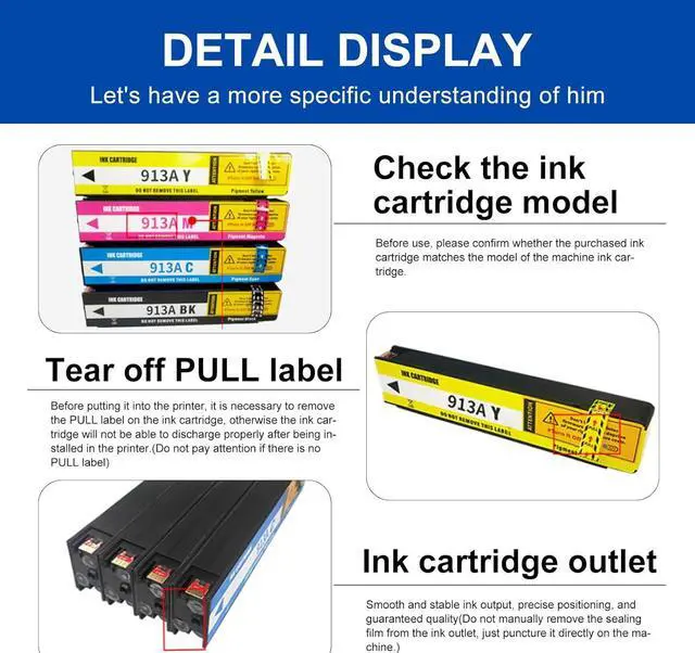 Alt view image 7 of 7 - 913A High Yield Ink Cartridges, Compatible  913A BK C M Y Ink Cartridges,Work  PageWide X352dw X377dw X452dw X452dn X477dw X477dn X552dw X577dwz P55250dw