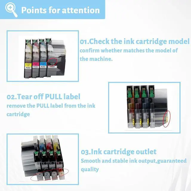 Alt view image 4 of 7 - Ink Cartridge for Brother LC451XL LC451XLBK LC451XLC LC451XLM LC451XLY High Yield,500 Pages Black,500 Pages Color Compatible J1050DW J1140DW J1010DW Printer Cyan