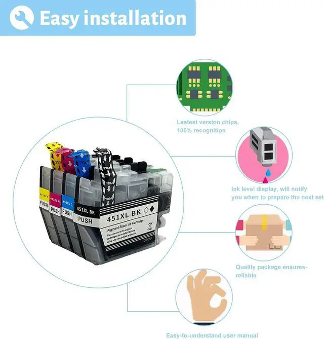 Alt view image 5 of 7 - Ink Cartridge for Brother LC451XL LC451XLBK LC451XLC LC451XLM LC451XLY High Yield,500 Pages Black,500 Pages Color Compatible J1050DW J1140DW J1010DW Printer Cyan