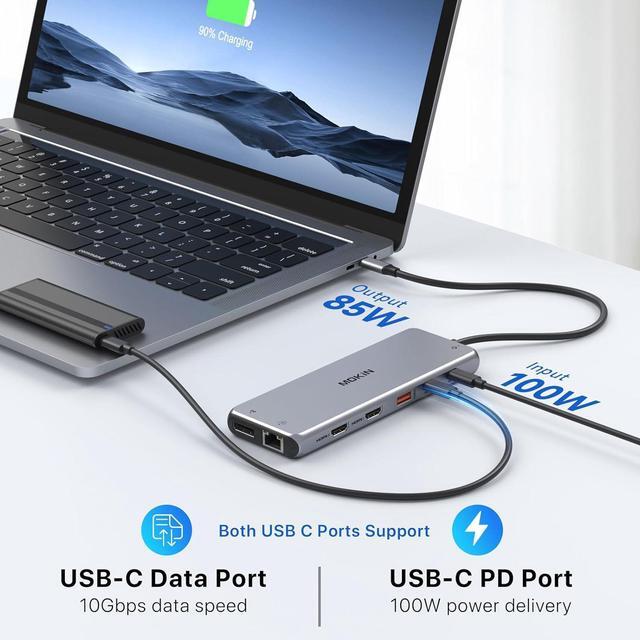 Alt view image 5 of 7 - USB C Docking Station 3 Monitors Laptop Dual Monitor Multiport Adapter Dock Dongle, USBC to 2 HDMI,DisplayPort,PD Charging,Ethernet,7 USB C/A 3.1/3.0/2.0 Ports,Audio