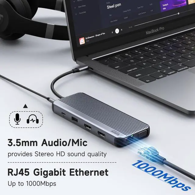 Alt view image 7 of 7 - 3 Monitor USB C Docking Station Laptop Docking Station 2 HDMI Triple Dispaly Dual HDMI USB C Hub Multi Monitor Adapter with 2 4K HDMI VGA PD 100W 10Gb USB C/A Ethernet Audio for Dell HP Lenovo Surface