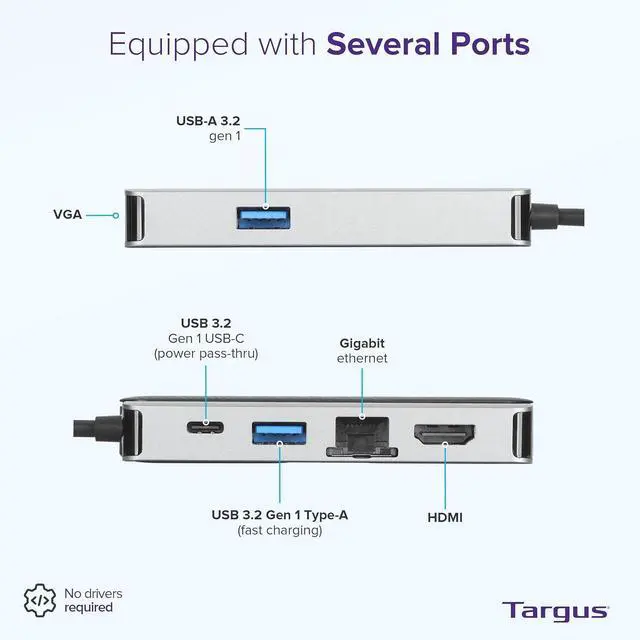 Alt view image 3 of 6 - Targus+DOCK419USZ+Docking+Station+-+for+Notebook+-+100+W+-+USB+Type+C+-+3+x+USB+Ports+-+Network+(RJ-45)+-+HDMI+-+VGA+-+Wired