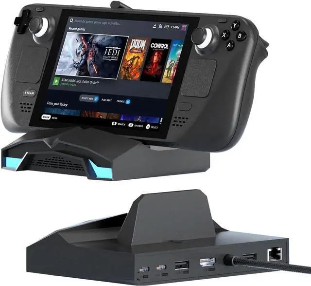 Main image of Hagibis USB C Docking Station for Steam Deck, ROG Ally, Lenovo Legion Go, Switch, AYANEO, RGB LED Gaming Type-C Hub with 100W PD Charging, 4K@60Hz HDMI, 2.5Gbps RJ45, 10Gbps USB3.1 (Black)