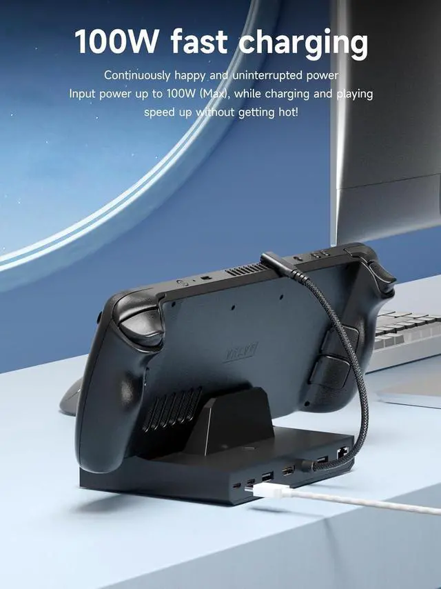 Alt view image 3 of 7 - Hagibis USB C Docking Station for Steam Deck, ROG Ally, Lenovo Legion Go, Switch, AYANEO, RGB LED Gaming Type-C Hub with 100W PD Charging, 4K@60Hz HDMI, 2.5Gbps RJ45, 10Gbps USB3.1 (Black)