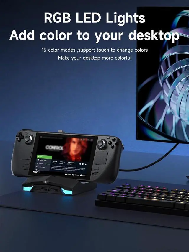 Alt view image 5 of 7 - Hagibis USB C Docking Station for Steam Deck, ROG Ally, Lenovo Legion Go, Switch, AYANEO, RGB LED Gaming Type-C Hub with 100W PD Charging, 4K@60Hz HDMI, 2.5Gbps RJ45, 10Gbps USB3.1 (Black)