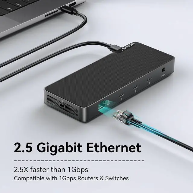 Alt view image 6 of 7 - MOKiN Thunderbolt 4 Dock with 85W Charging, Laptops Docking Station Dual Monitor for MacBook, 3X TB4 Ports 40Gb/s, USB-A/C, 2.5GbE Ethernet, Audio,SD