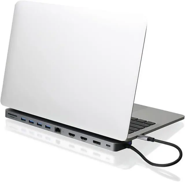 Alt view image 2 of 7 - USB-C Triple Display Dock Station - 4K 60Hz - 2 HDMI - 1 DisplayPort - 4 USB 3.0 - Ethernet - 3.5mm Audio - USB-C 100W PD - MacBook Pro/Air Thunderbolt 3 - Type C Laptop - GUD3C4K3