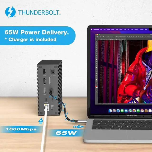 Alt view image 3 of 6 - Thunderbolt 3 Dock, 18 in 1 Thunderbolt Docking Station Double Screen with Dual 4K@60Hz Display, 8K Displayport, 2 USB C, 7 USB A, Gigabit LAN, SD&TF, 65W DC Power, Audio, Optical Out