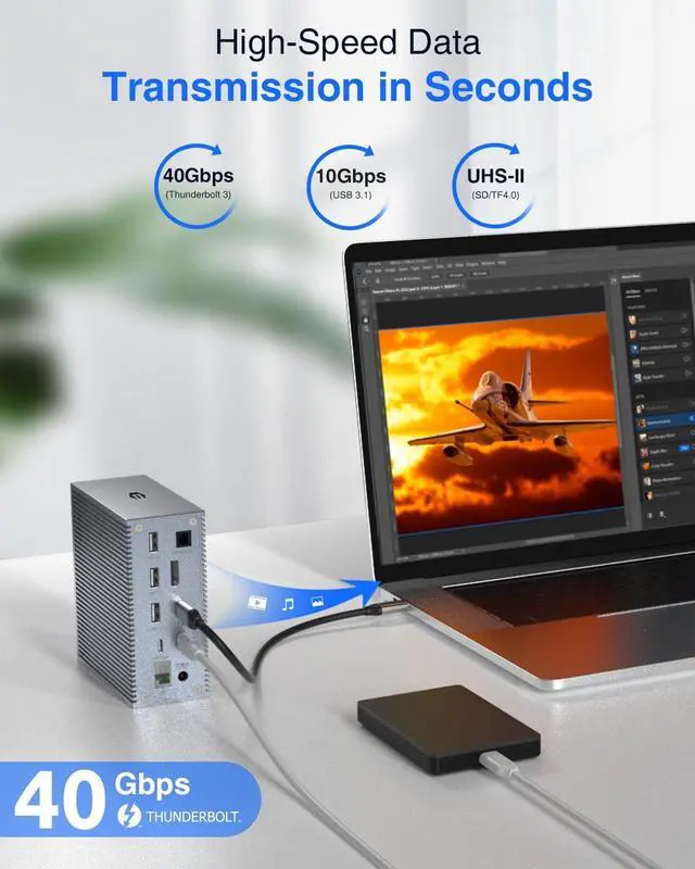 Alt view image 2 of 7 - TOTU 18-in-1 Thunderbolt 3 USB-C Docking Station with 8K DisplayPort, 1Gbps Ethernet, 10Gbps USB-A, USB-C 3.2, SD/TF Card Reader, Audio, Optical Out, Thunderbolt 3 Dock for USB C Laptop, DC13