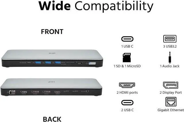 Alt view image 2 of 6 - Monoprice 15-in-1 Triple-Display MST USB-C Docking Station, with Multiple Display Modes, HDMI, SD/TF, RJ45, 3.5mm Audio, PD